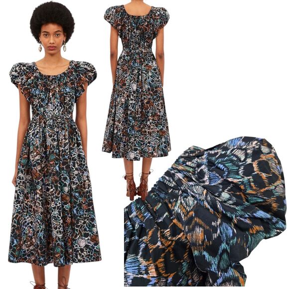 Ulla Johnson Gabi Dress Size 6?/S Starling Feather Midi Puff Sleeve Empire Waist - Picture 1 of 15